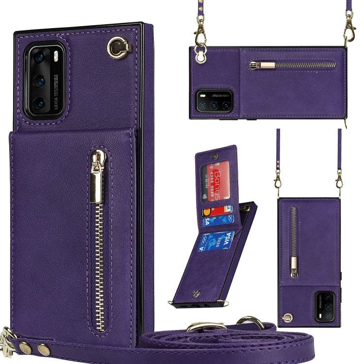 Cross-body Zipper Square TPU+PU Back Cover Case with Holder & Card Slots & Wallet & Strap, For Huawei Mate 30, For Huawei Mate 30 Pro, For Huawei P30, For Huawei P30 Lite, For Huawei P30 Pro, For Huawei P40, For Huawei P40 Pro
