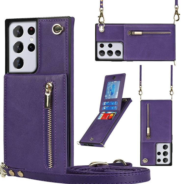 Cross-body Zipper Square TPU+PU Back Cover Case with Holder & Card Slots & Wallet & Strap, For Samsung Galaxy S21 5G, For Samsung Galaxy S21+ 5G, For Samsung Galaxy S21 Ultra 5G, For Samsung Galaxy S20, For Samsung Galaxy S20+                          ...