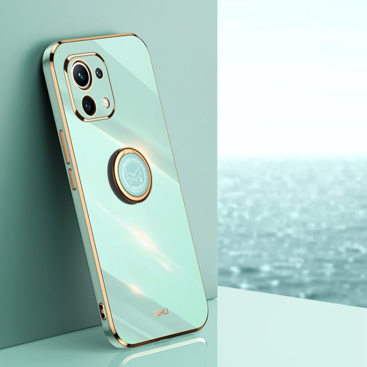 XINLI Straight Edge 6D Electroplate TPU Phone Case with Ring Holder, For Xiaomi Mi 11 Lite, For Xiaomi Redmi K30 Pro