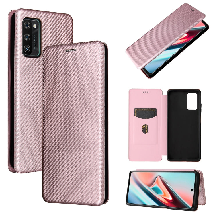 Carbon Fiber Texture Magnetic Horizontal Flip TPU + PC + PU Leather Case with Card Slot, For Blackview A100, For OnePlus Nord N200 5G