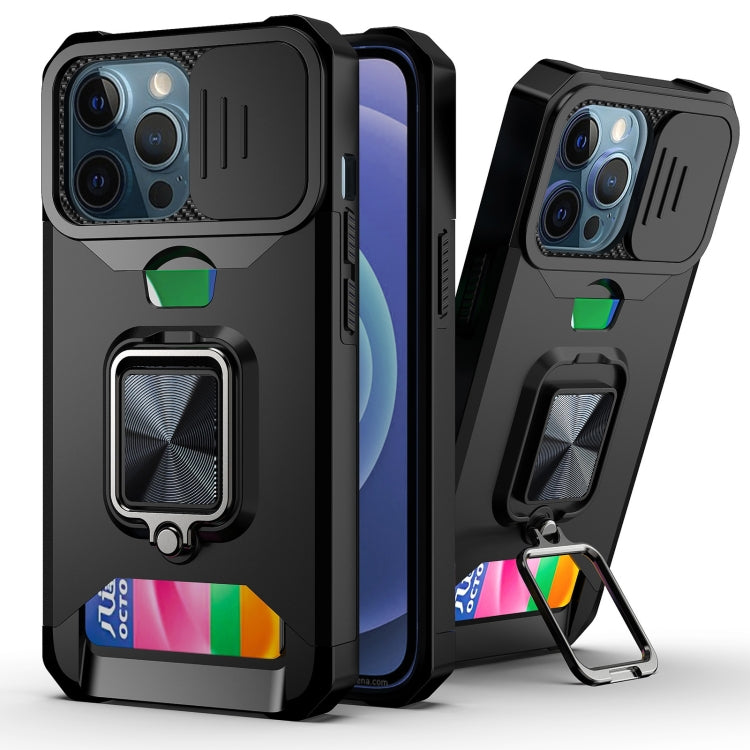 Sliding Camera Cover Design PC + TPU Shockproof Case with Ring Holder & Card Slot, For iPhone 13 mini, For iPhone 13, For iPhone 13 Pro, For iPhone XS / X, For iPhone XR, For iPhone 11 Pro