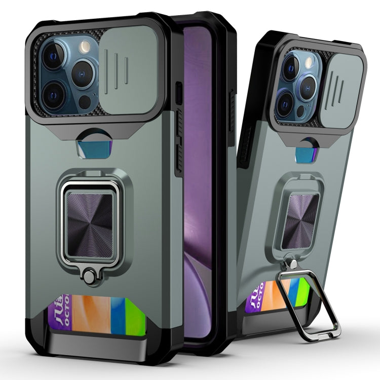 Sliding Camera Cover Design PC + TPU Shockproof Case with Ring Holder & Card Slot, For iPhone 13 mini, For iPhone 13, For iPhone 13 Pro, For iPhone XS / X, For iPhone XR, For iPhone 11 Pro