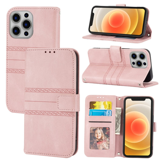 Embossed Striped Magnetic Buckle PU + TPU Horizontal Flip Leather Case with Holder & Card Slot & Wallet & Photo Frame & Sling, For iPhone 13 mini, For iPhone 13, For iPhone 13 Pro, For iPhone 13 Pro Max, For iPhone 12 Pro, For iPhone 12 Pro Max        ...