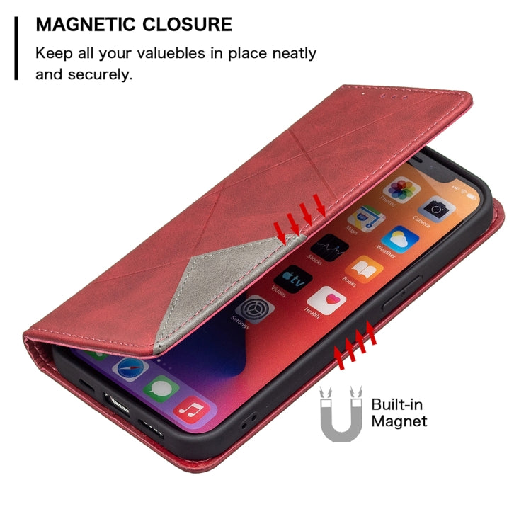 Rhombus Texture Horizontal Flip Magnetic Leather Case with Holder & Card Slots, For iPhone 13 mini, For iPhone 13, For iPhone 13 Pro, For iPhone 13 Pro Max