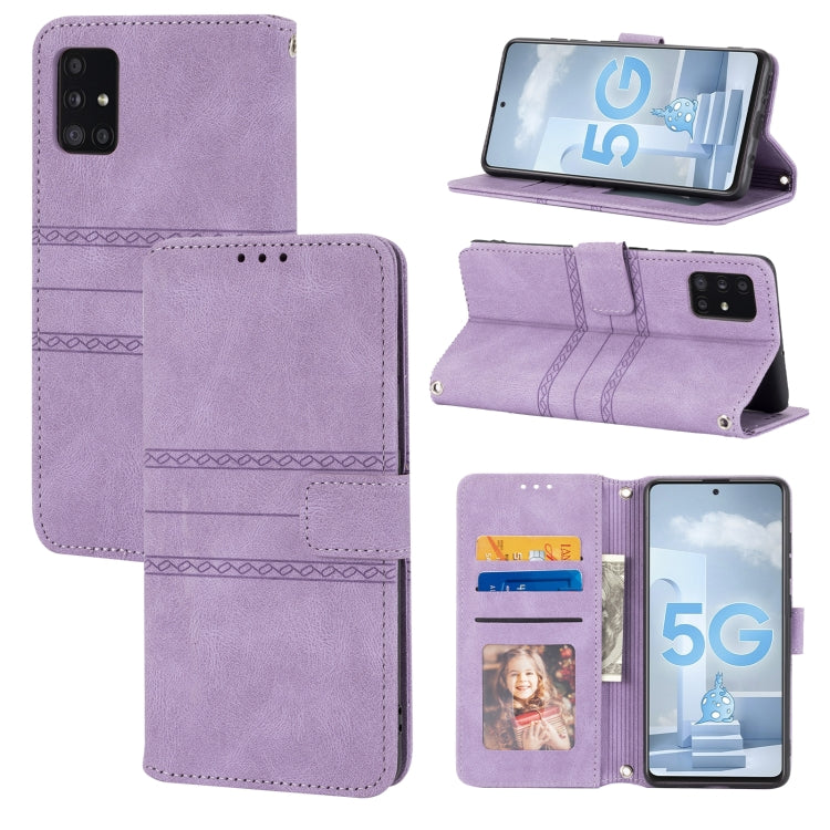 Embossed Striped Magnetic Buckle PU + TPU Horizontal Flip Leather Case with Holder & Card Slot & Wallet & Photo Frame & Sling, For Samsung Galaxy A71, For Samsung Galaxy A12 5G, For Samsung Galaxy A22 4G, For Samsung Galaxy A22 5G                      ...