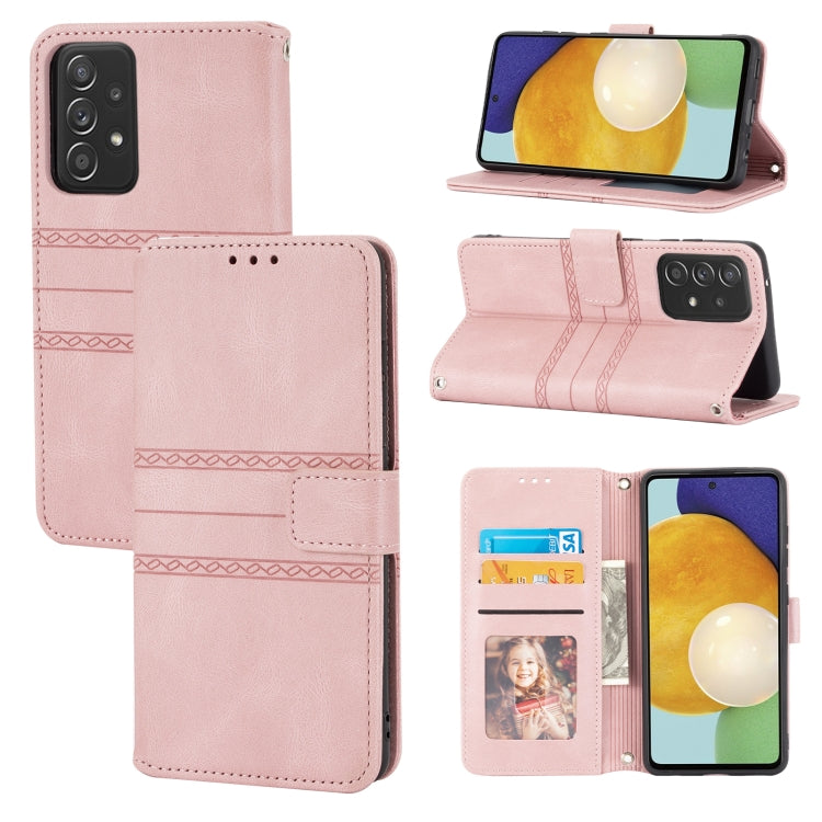 Embossed Striped Magnetic Buckle PU + TPU Horizontal Flip Leather Case with Holder & Card Slot & Wallet & Photo Frame & Sling, For Samsung Galaxy A71, For Samsung Galaxy A12 5G, For Samsung Galaxy A22 4G, For Samsung Galaxy A22 5G                      ...