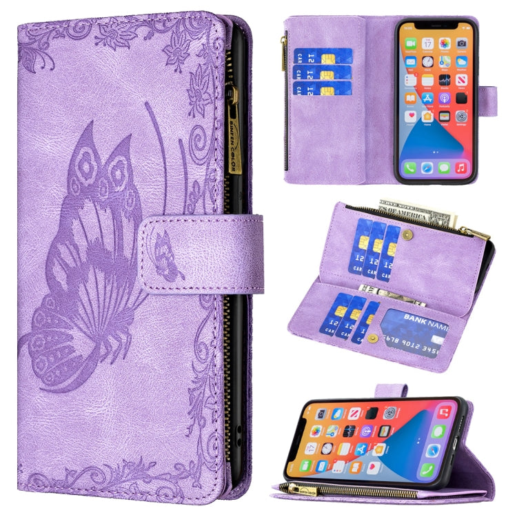 Flying Butterfly Embossing Pattern Zipper Horizontal Flip Leather Case with Holder & Card Slots & Wallet, For iPhone 13 mini, For iPhone 13, For iPhone 13 Pro, For iPhone 13 Pro Max