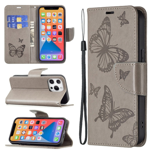 Embossing Two Butterflies Pattern Horizontal Flip PU Leather Case with Holder & Card Slot & Wallet & Lanyard, For iPhone 13 mini, For iPhone 13, For iPhone 13 Pro, For iPhone 13 Pro Max