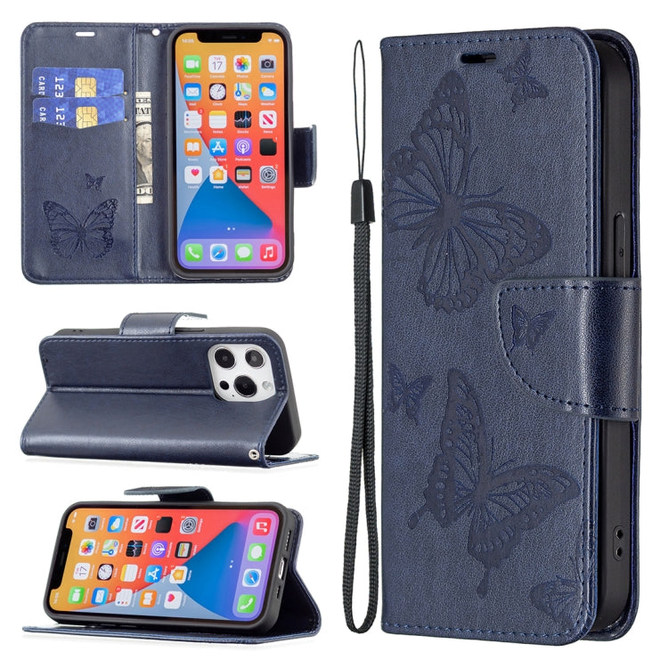 Embossing Two Butterflies Pattern Horizontal Flip PU Leather Case with Holder & Card Slot & Wallet & Lanyard, For iPhone 13 mini, For iPhone 13, For iPhone 13 Pro, For iPhone 13 Pro Max