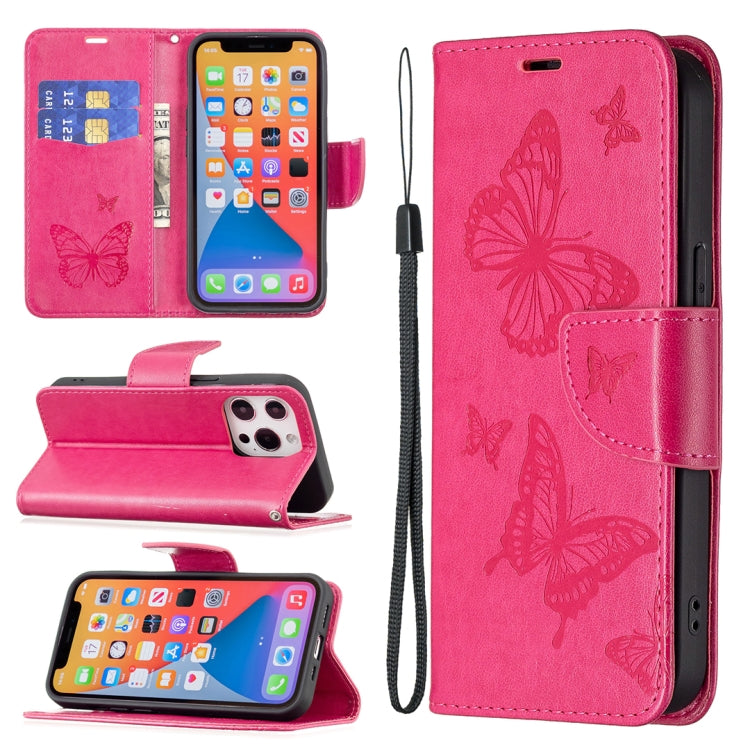 Embossing Two Butterflies Pattern Horizontal Flip PU Leather Case with Holder & Card Slot & Wallet & Lanyard, For iPhone 13 mini, For iPhone 13, For iPhone 13 Pro, For iPhone 13 Pro Max