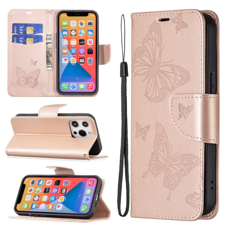 Embossing Two Butterflies Pattern Horizontal Flip PU Leather Case with Holder & Card Slot & Wallet & Lanyard, For iPhone 13 mini, For iPhone 13, For iPhone 13 Pro, For iPhone 13 Pro Max