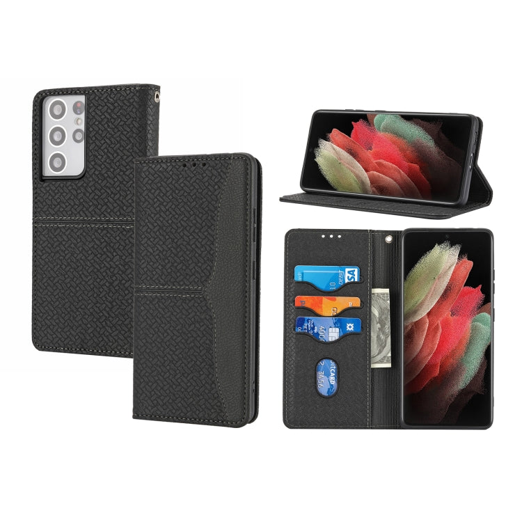 Woven Texture Stitching Magnetic Horizontal Flip PU Leather Case with Holder & Card Slots & Wallet & Lanyard, For Samsung Galaxy S21+ 5G, For Samsung Galaxy S21 Ultra 5G