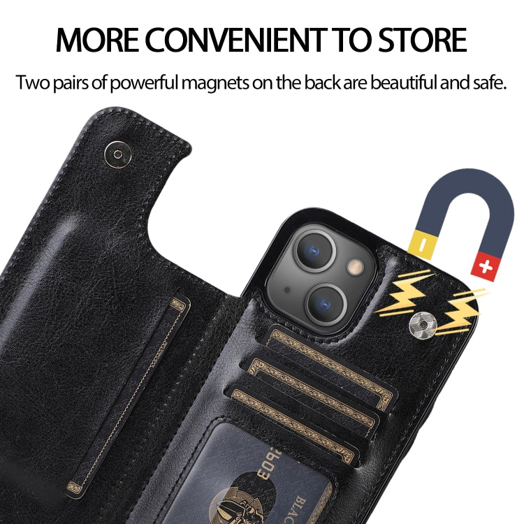 Double Buckle Shockproof PU Protective Case with Card Slots & Holder, For iPhone 13, For  iPhone 13 Mini, For iPhone 13 Pro, For iPhone 13 Pro Max