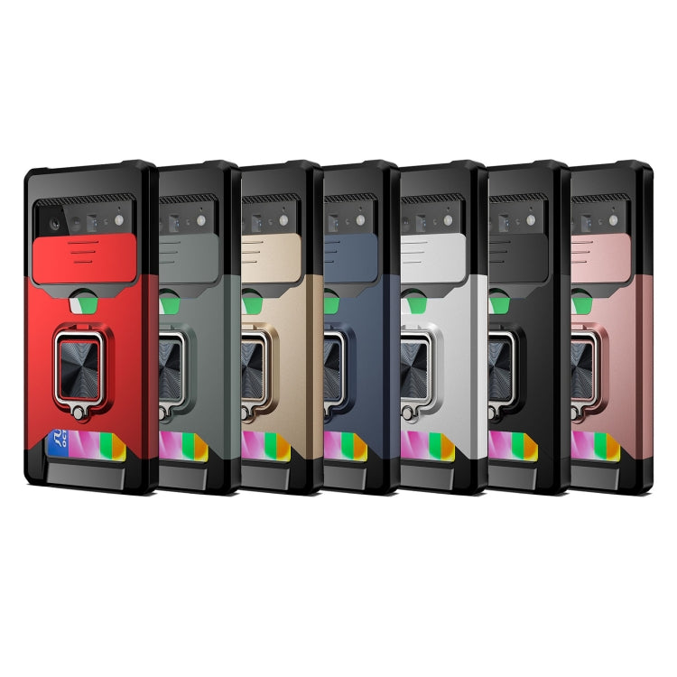 Sliding Camera Cover Design PC + TPU Shockproof Case with Ring Holder & Card Slot, For Google Pixel 6 Pro, For Samsung Galaxy A52, For Samsung Galaxy A72, For Samsung Galaxy S21, For Samsung Galaxy S21+, For Samsung Galaxy A12