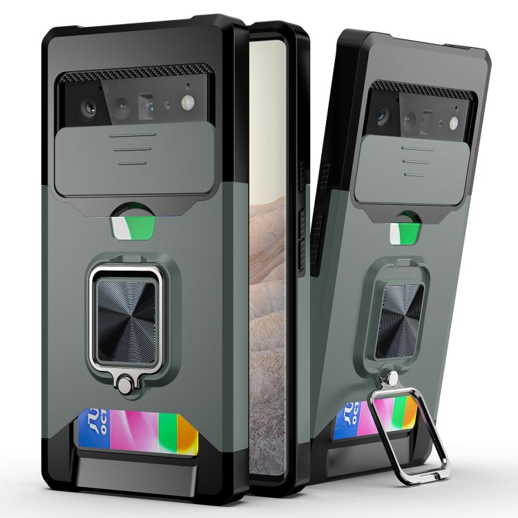 Sliding Camera Cover Design PC + TPU Shockproof Case with Ring Holder & Card Slot, For Google Pixel 6 Pro, For Samsung Galaxy A52, For Samsung Galaxy A72, For Samsung Galaxy S21, For Samsung Galaxy S21+, For Samsung Galaxy A12