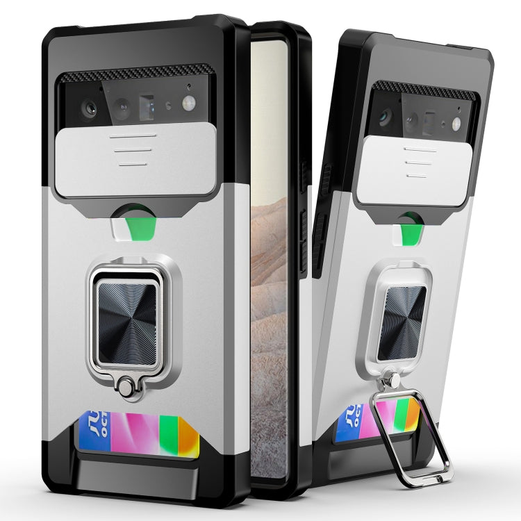 Sliding Camera Cover Design PC + TPU Shockproof Case with Ring Holder & Card Slot, For Google Pixel 6 Pro, For Samsung Galaxy A52, For Samsung Galaxy A72, For Samsung Galaxy S21, For Samsung Galaxy S21+, For Samsung Galaxy A12