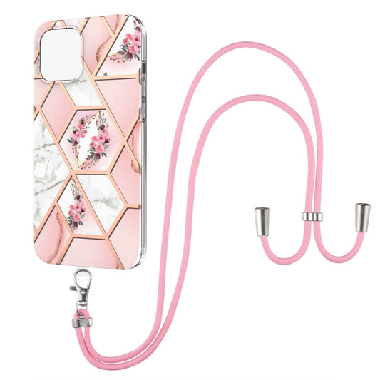 Electroplating Splicing Marble Flower Pattern TPU Shockproof Case with Lanyard, For iPhone 13 mini, For iPhone 13, For iPhone 13 Pro, For iPhone 13 Pro Max, For iPhone 12 mini, For iPhone 12 / 12 Pro, For iPhone 12 Pro Max, For iPhone 11               ...