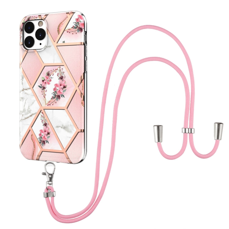 Electroplating Splicing Marble Flower Pattern TPU Shockproof Case with Lanyard, For iPhone 13 mini, For iPhone 13, For iPhone 13 Pro, For iPhone 13 Pro Max, For iPhone 12 mini, For iPhone 12 / 12 Pro, For iPhone 12 Pro Max, For iPhone 11               ...