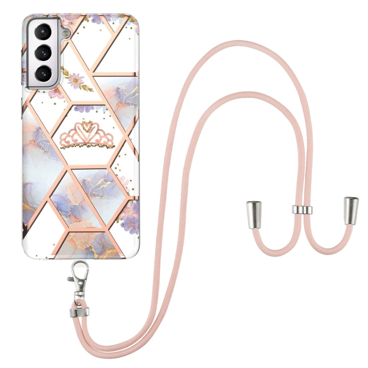 Electroplating Splicing Marble Flower Pattern TPU Shockproof Case with Lanyard, For Samsung Galaxy S21 Ultra 5G, For Samsung Galaxy S21+ 5G, For Samsung Galaxy S21 5G, For Samsung Galaxy S21 FE 5G, For Samsung Galaxy S20 Ultra, For Samsung Galaxy S20+ ...
