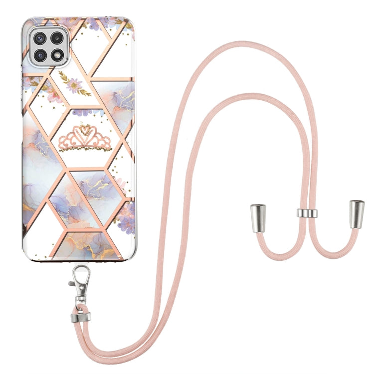 Electroplating Splicing Marble Flower Pattern TPU Shockproof Case with Lanyard, For Samsung Galaxy A12 5G / M12 / F12, For Samsung Galaxy A21s, For Samsung Galaxy A22 4G EU Version / M32, For Samsung Galaxy A22 5G US Version, For Samsung Galaxy A32 5G ...