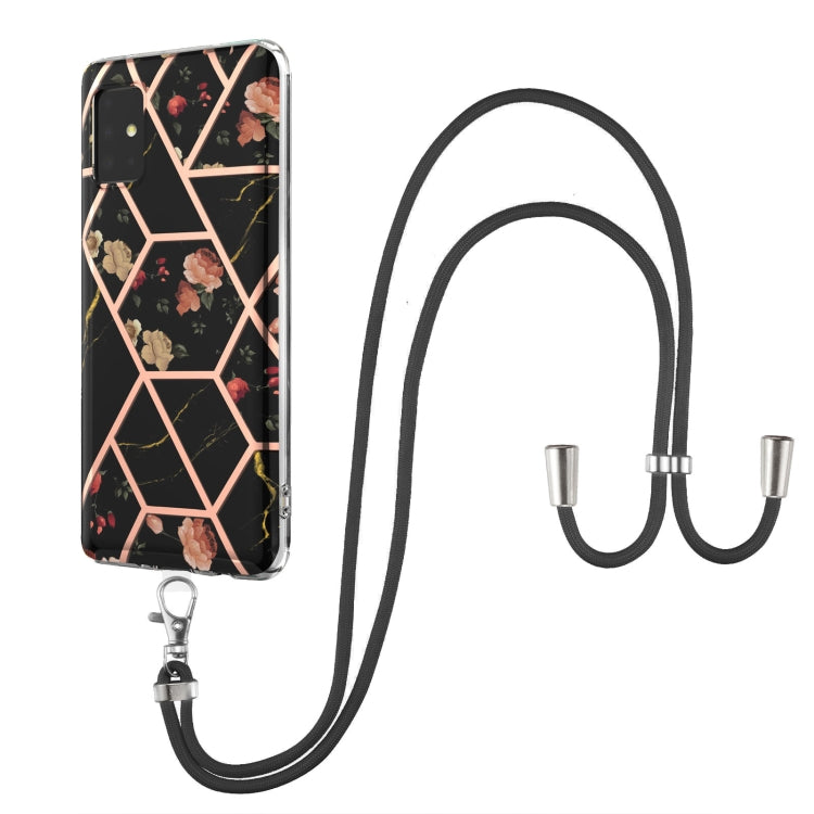 Electroplating Splicing Marble Flower Pattern TPU Shockproof Case with Lanyard, For Samsung Galaxy A12 5G / M12 / F12, For Samsung Galaxy A21s, For Samsung Galaxy A22 4G EU Version / M32, For Samsung Galaxy A22 5G US Version, For Samsung Galaxy A32 5G ...