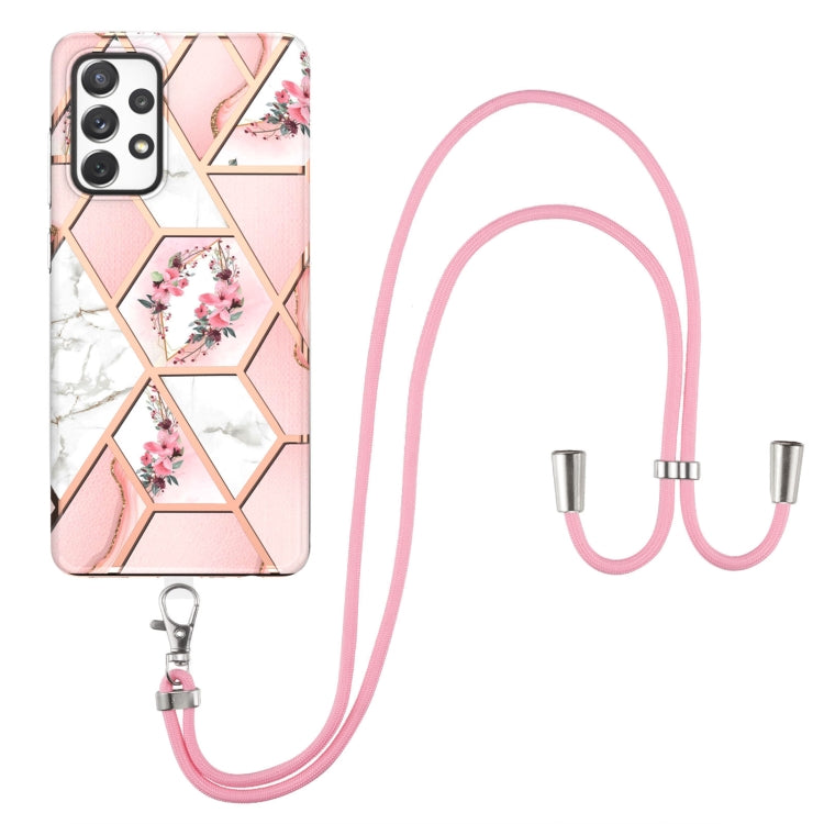 Electroplating Splicing Marble Flower Pattern TPU Shockproof Case with Lanyard, For Samsung Galaxy A12 5G / M12 / F12, For Samsung Galaxy A21s, For Samsung Galaxy A22 4G EU Version / M32, For Samsung Galaxy A22 5G US Version, For Samsung Galaxy A32 5G ...
