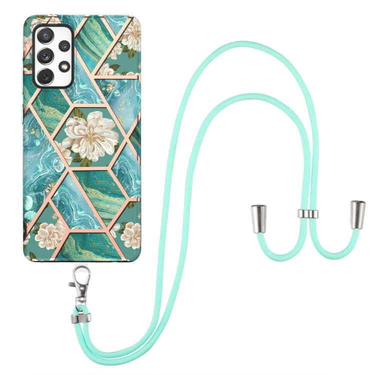 Electroplating Splicing Marble Flower Pattern TPU Shockproof Case with Lanyard, For Samsung Galaxy A12 5G / M12 / F12, For Samsung Galaxy A21s, For Samsung Galaxy A22 4G EU Version / M32, For Samsung Galaxy A22 5G US Version, For Samsung Galaxy A32 5G ...