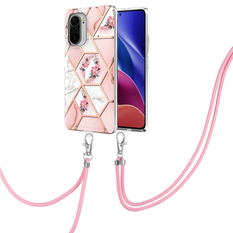 Electroplating Splicing Marble Flower Pattern TPU Shockproof Case with Lanyard, For Xiaomi Mi 11i / Poco F3, For Xiaomi Poco M3 / Redmi Note 9 4G, For Xiaomi Redmi 9A, For Xiaomi Mi 10 Lite 5G, For Xiaomi Mi 10T Lite 5G, For Xiaomi Mi 10T 5G / 10T Pro ...