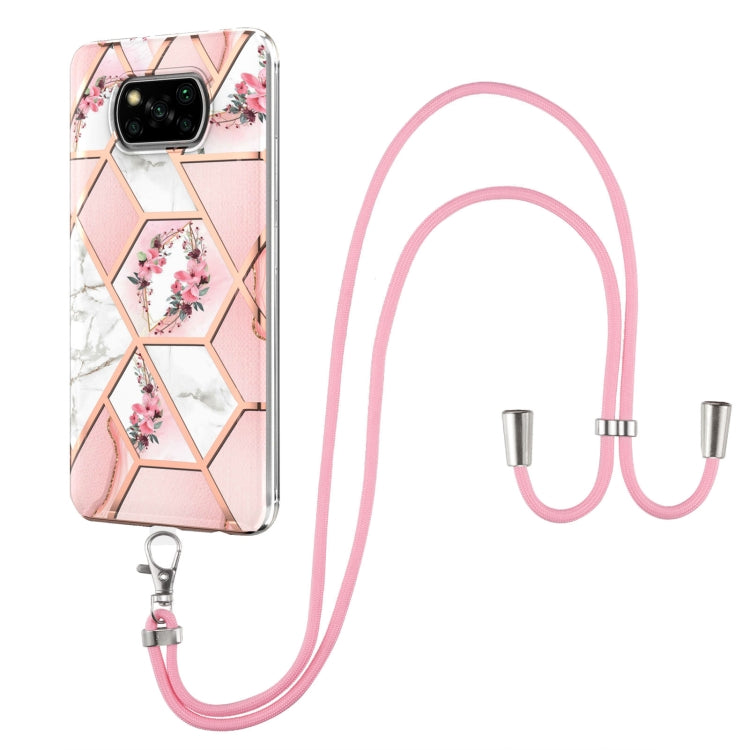 Electroplating Splicing Marble Flower Pattern TPU Shockproof Case with Lanyard, For Xiaomi Mi 11i / Poco F3, For Xiaomi Poco M3 / Redmi Note 9 4G, For Xiaomi Redmi 9A, For Xiaomi Mi 10 Lite 5G, For Xiaomi Mi 10T Lite 5G, For Xiaomi Mi 10T 5G / 10T Pro ...