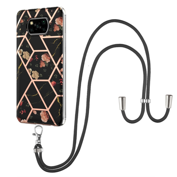 Electroplating Splicing Marble Flower Pattern TPU Shockproof Case with Lanyard, For Xiaomi Mi 11i / Poco F3, For Xiaomi Poco M3 / Redmi Note 9 4G, For Xiaomi Redmi 9A, For Xiaomi Mi 10 Lite 5G, For Xiaomi Mi 10T Lite 5G, For Xiaomi Mi 10T 5G / 10T Pro ...