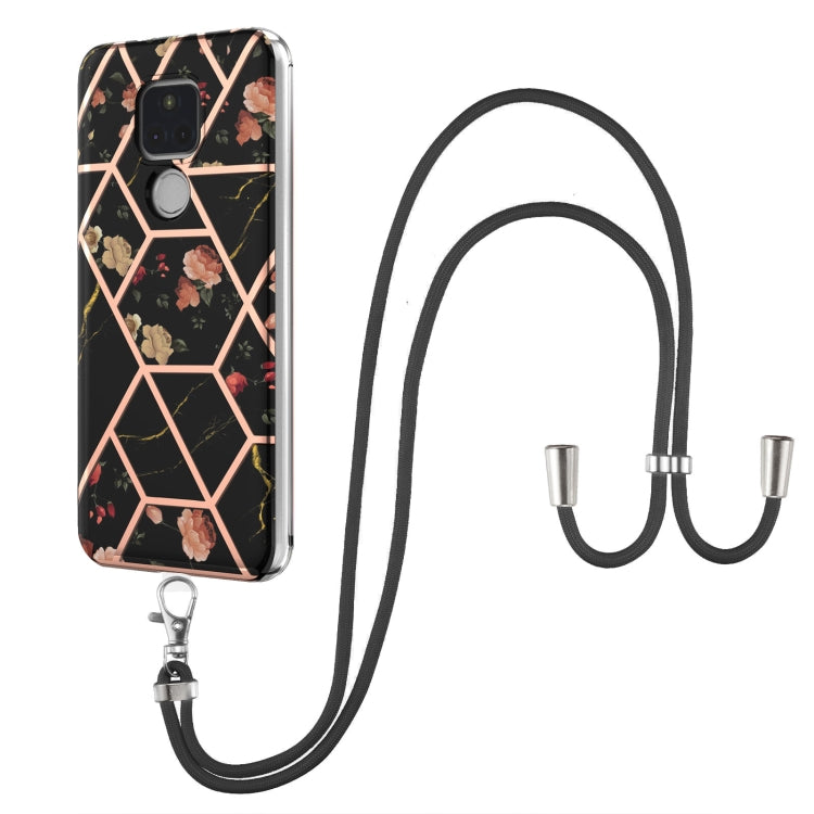 Electroplating Splicing Marble Flower Pattern TPU Shockproof Case with Lanyard, For LG Velvet 4G / Velvet 5G / G9, For Motorola Moto G Play 2021, For Motorola Moto G Power 2021, For Motorola Moto G Stylus 2021