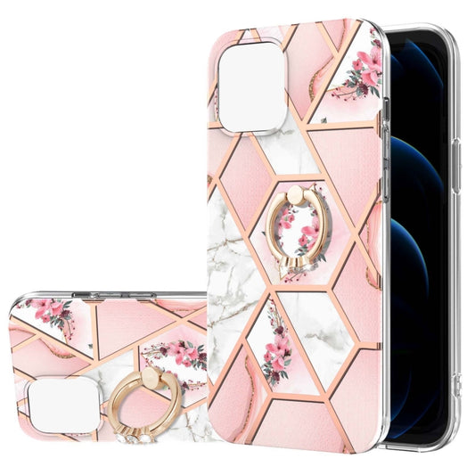 Electroplating Splicing Marble Flower Pattern TPU Shockproof Case with Rhinestone Ring Holder, For iPhone 13 mini, For iPhone 13, For iPhone 13 Pro, For iPhone 13 Pro Max, For iPhone 12 mini, For iPhone 12 / 12 Pro, For iPhone 12 Pro Max, For iPhone 11...