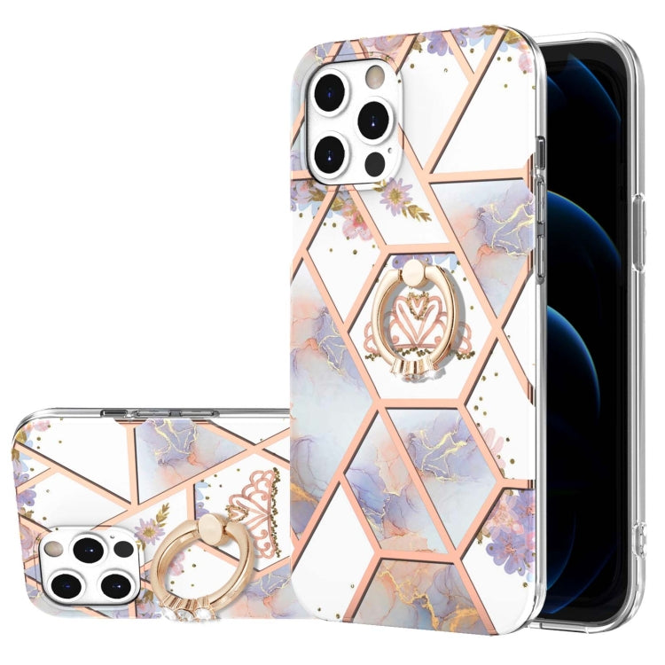 Electroplating Splicing Marble Flower Pattern TPU Shockproof Case with Rhinestone Ring Holder, For iPhone 13 mini, For iPhone 13, For iPhone 13 Pro, For iPhone 13 Pro Max, For iPhone 12 mini, For iPhone 12 / 12 Pro, For iPhone 12 Pro Max, For iPhone 11...