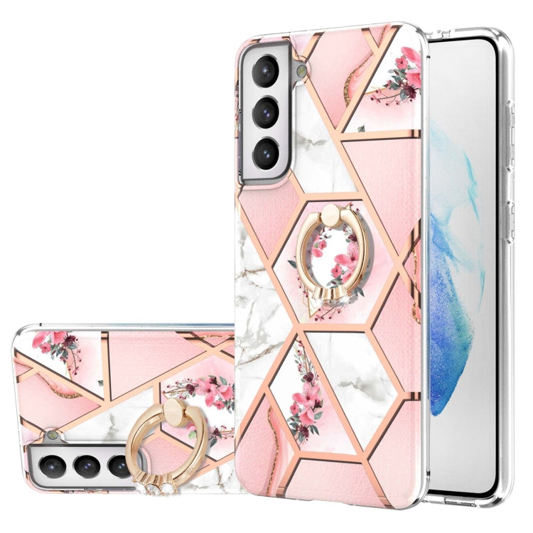Electroplating Splicing Marble Flower Pattern TPU Shockproof Case with Rhinestone Ring Holder, For Samsung Galaxy S21  5G, For Samsung Galaxy S21+  5G, For Samsung Galaxy S21 Ultra 5G, For Samsung Galaxy S21 FE, For Samsung Galaxy S20                  ...