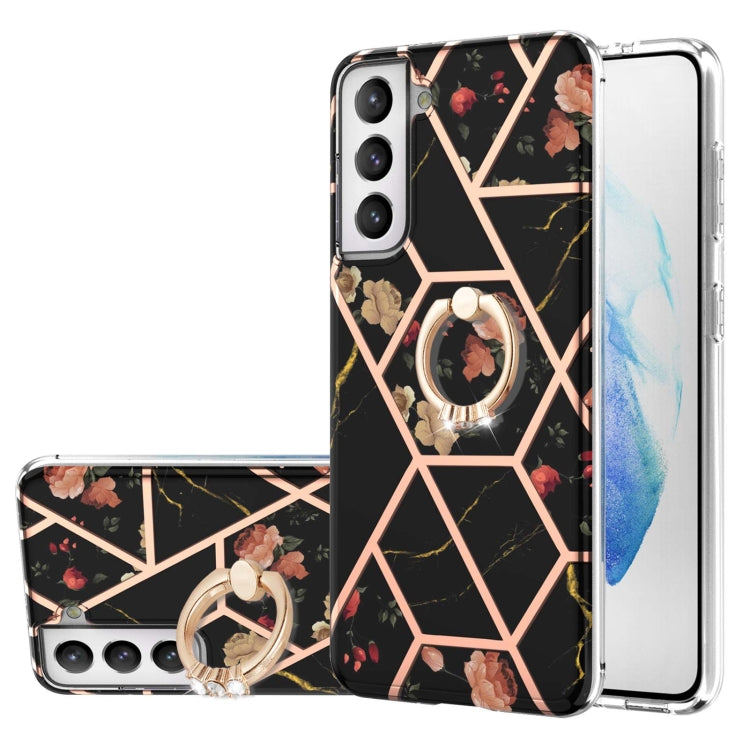 Electroplating Splicing Marble Flower Pattern TPU Shockproof Case with Rhinestone Ring Holder, For Samsung Galaxy S21  5G, For Samsung Galaxy S21+  5G, For Samsung Galaxy S21 Ultra 5G, For Samsung Galaxy S21 FE, For Samsung Galaxy S20                  ...