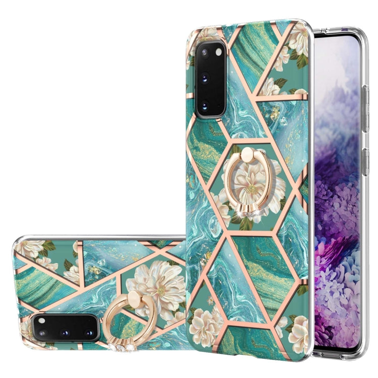 Electroplating Splicing Marble Flower Pattern TPU Shockproof Case with Rhinestone Ring Holder, For Samsung Galaxy S21  5G, For Samsung Galaxy S21+  5G, For Samsung Galaxy S21 Ultra 5G, For Samsung Galaxy S21 FE, For Samsung Galaxy S20                  ...