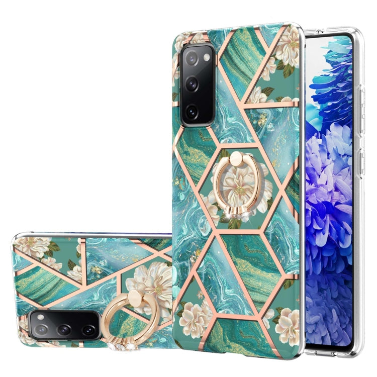 Electroplating Splicing Marble Flower Pattern TPU Shockproof Case with Rhinestone Ring Holder, For Samsung Galaxy S21  5G, For Samsung Galaxy S21+  5G, For Samsung Galaxy S21 Ultra 5G, For Samsung Galaxy S21 FE, For Samsung Galaxy S20                  ...
