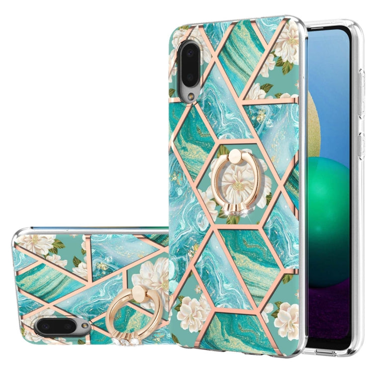 Electroplating Splicing Marble Flower Pattern TPU Shockproof Case with Rhinestone Ring Holder, For Samsung Galaxy S21  5G, For Samsung Galaxy S21+  5G, For Samsung Galaxy S21 Ultra 5G, For Samsung Galaxy S21 FE, For Samsung Galaxy S20                  ...
