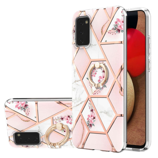 Electroplating Splicing Marble Flower Pattern TPU Shockproof Case with Rhinestone Ring Holder, For Samsung Galaxy A02s 164mm, For Samsung Galaxy A02S 166mm, For Samsung Galaxy A12 5G/F12/M12, For Samsung Galaxy A21s, For Samsung Galaxy A22 4G EU Versio...