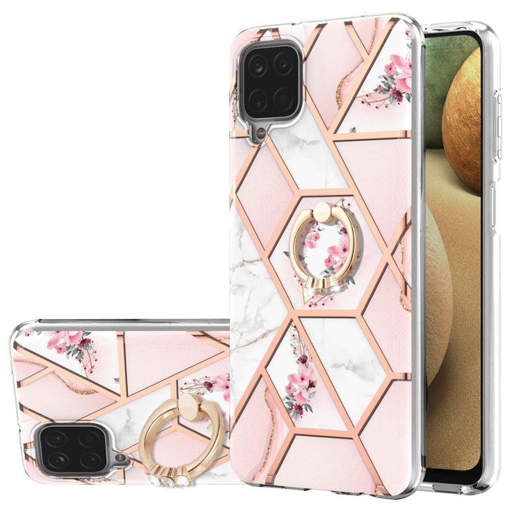 Electroplating Splicing Marble Flower Pattern TPU Shockproof Case with Rhinestone Ring Holder, For Samsung Galaxy A02s 164mm, For Samsung Galaxy A02S 166mm, For Samsung Galaxy A12 5G/F12/M12, For Samsung Galaxy A21s, For Samsung Galaxy A22 4G EU Versio...