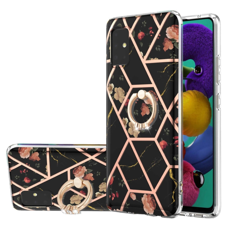 Electroplating Splicing Marble Flower Pattern TPU Shockproof Case with Rhinestone Ring Holder, For Samsung Galaxy A02s 164mm, For Samsung Galaxy A02S 166mm, For Samsung Galaxy A12 5G/F12/M12, For Samsung Galaxy A21s, For Samsung Galaxy A22 4G EU Versio...