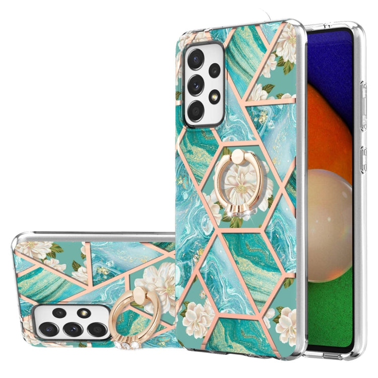 Electroplating Splicing Marble Flower Pattern TPU Shockproof Case with Rhinestone Ring Holder, For Samsung Galaxy A02s 164mm, For Samsung Galaxy A02S 166mm, For Samsung Galaxy A12 5G/F12/M12, For Samsung Galaxy A21s, For Samsung Galaxy A22 4G EU Versio...