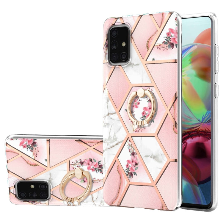 Electroplating Splicing Marble Flower Pattern TPU Shockproof Case with Rhinestone Ring Holder, For Samsung Galaxy A02s 164mm, For Samsung Galaxy A02S 166mm, For Samsung Galaxy A12 5G/F12/M12, For Samsung Galaxy A21s, For Samsung Galaxy A22 4G EU Versio...
