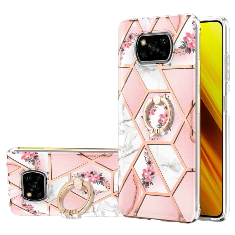 Electroplating Splicing Marble Flower Pattern TPU Shockproof Case with Rhinestone Ring Holder, For Xiaomi Mi 11i, For Xiaomi Poco M3, For Xiaomi Redmi 9A, For Xiaomi Mi 10 Lite, For Xiaomi Mi 10T Lite, For Xiaomi Mi 10T / Mi 10T Pro                    ...