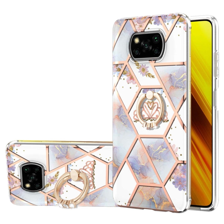 Electroplating Splicing Marble Flower Pattern TPU Shockproof Case with Rhinestone Ring Holder, For Xiaomi Mi 11i, For Xiaomi Poco M3, For Xiaomi Redmi 9A, For Xiaomi Mi 10 Lite, For Xiaomi Mi 10T Lite, For Xiaomi Mi 10T / Mi 10T Pro                    ...