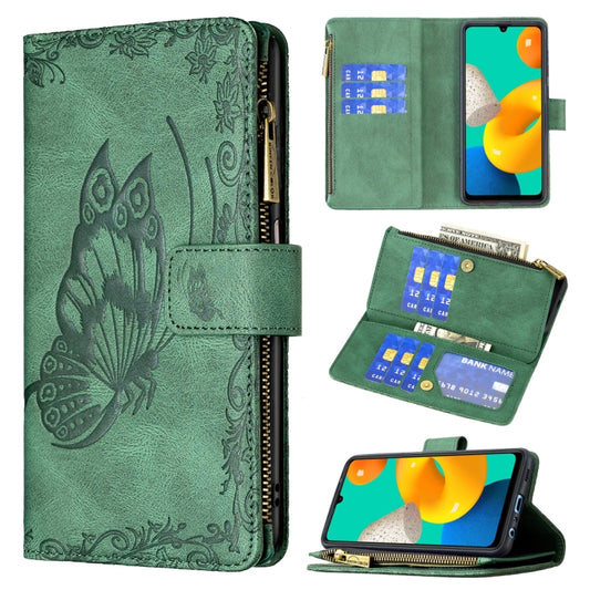 Flying Butterfly Embossing Pattern Zipper Horizontal Flip Leather Case with Holder & Card Slots & Wallet, For Samsung Galaxy M32