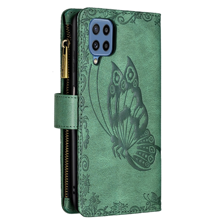 Flying Butterfly Embossing Pattern Zipper Horizontal Flip Leather Case with Holder & Card Slots & Wallet, For Samsung Galaxy M32