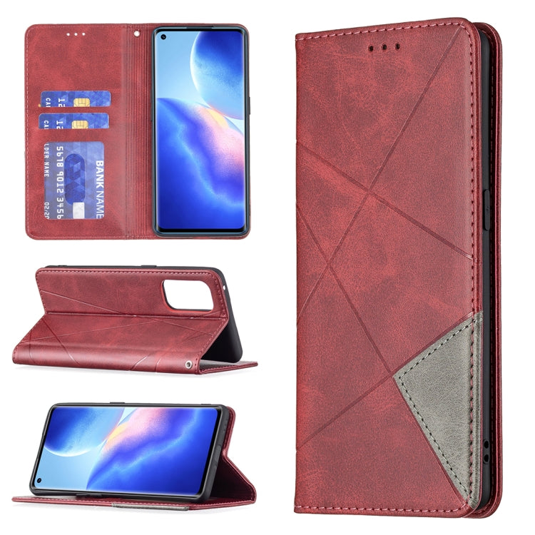 Rhombus Texture Horizontal Flip Magnetic Leather Case with Holder & Card Slots, For OPPO A7, For OPPO A15, For OPPO A54 4G / A55 5G, For OPPO A74 4G / F19 4G, For OPPO A74 5G / A93 5G / A54 5G, For OPPO A94 4G / Reno 5F / F19 Pro                       ...