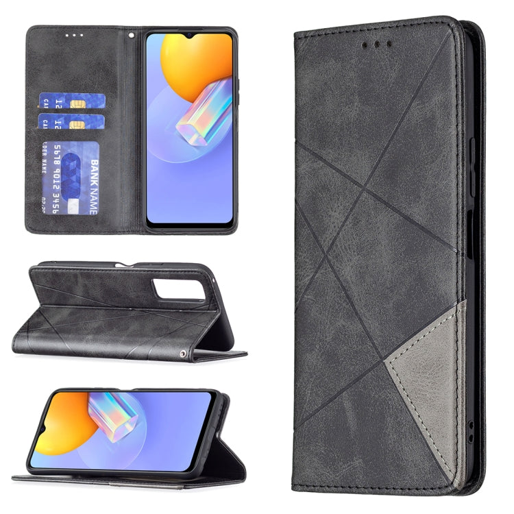 Rhombus Texture Horizontal Flip Magnetic Leather Case with Holder & Card Slots, For vivo V21e 4G, For vivo V21e 5G, For vivo V21, For vivo Y11/Y15/Y12/Y17, For vivo Y20, For vivo Y51 2020 / Y51a / Y51s
