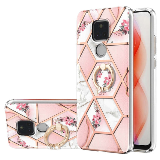 Electroplating Splicing Marble Flower Pattern TPU Shockproof Case with Rhinestone Ring Holder, For Motorola Moto G Play (2021), For Motorola Moto G Power (2021), For Motorola Moto G Stylus (2021)